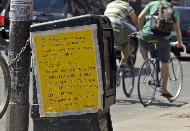 a thank you note from a hurt cyclist