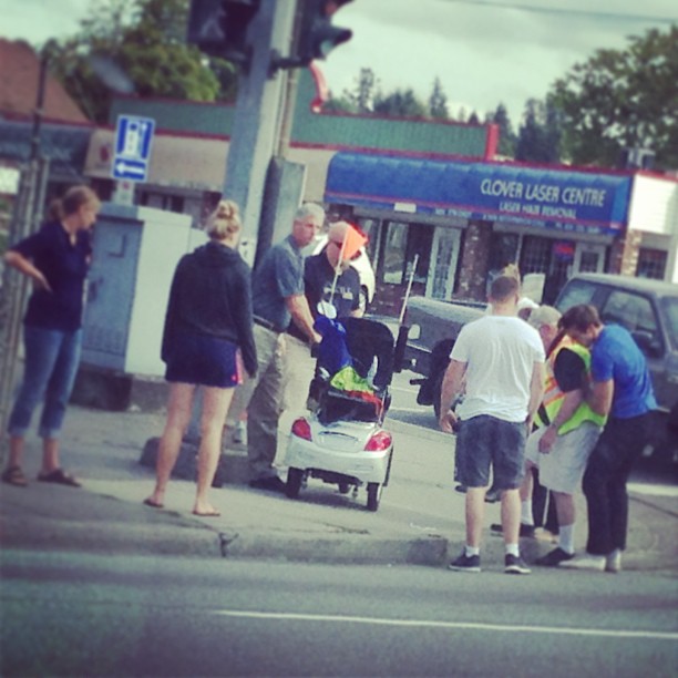  this poor guy fell off the sidewalk in his electric chair
