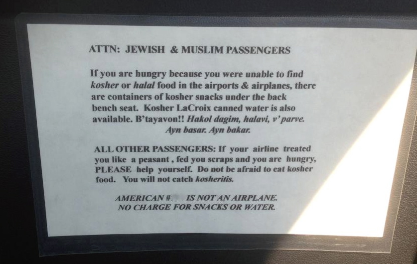 attention Jewish and Muslim passengers
