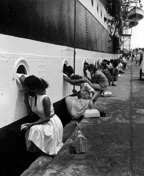 In 1963, wives say goodbye to their loved ones in the Navy. Beautiful photo