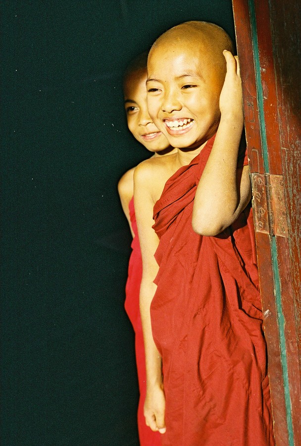 little smiling buddhist monk children