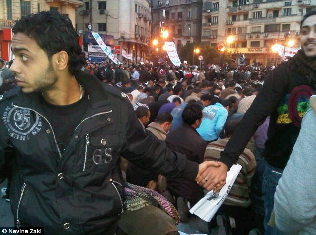 Christians Protecting Muslims At Prayer During Egypt Protest