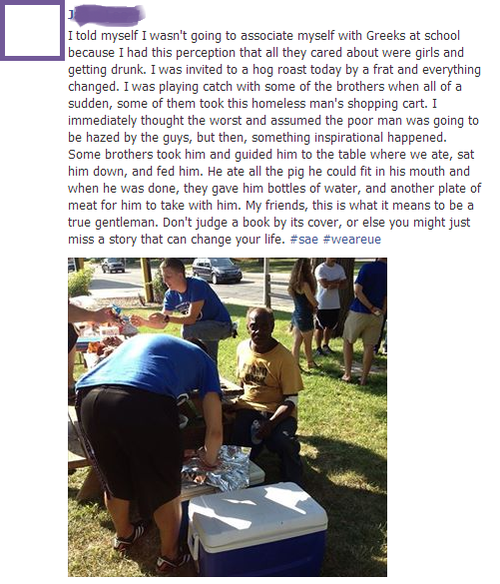 frat boys feed a homeless man