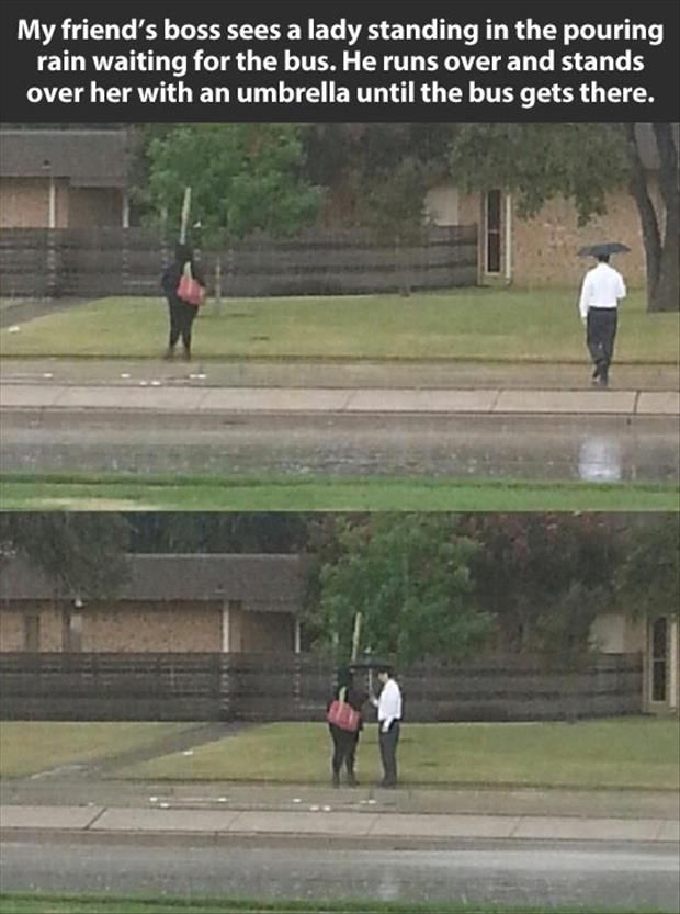 kind man shares his umbrella