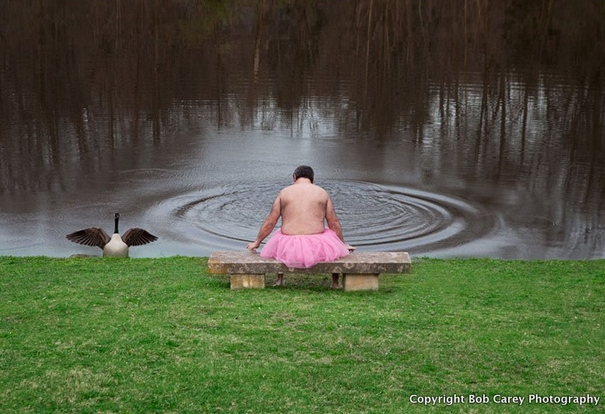 After Linda was diagnosed with breast cancer, Bob began taking beautiful but totally ridiculous photographs of himself in a pink tutu.