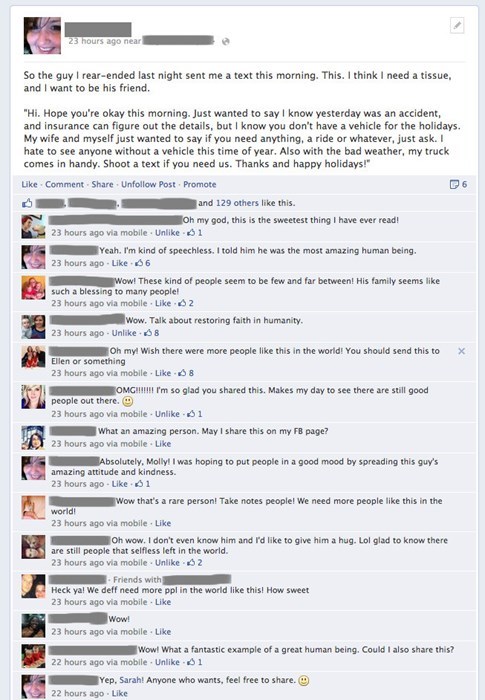 facebook status proving that humanity is not all bad - kindness