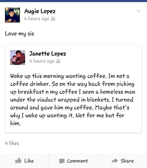 Love my sister status update - coffee - love