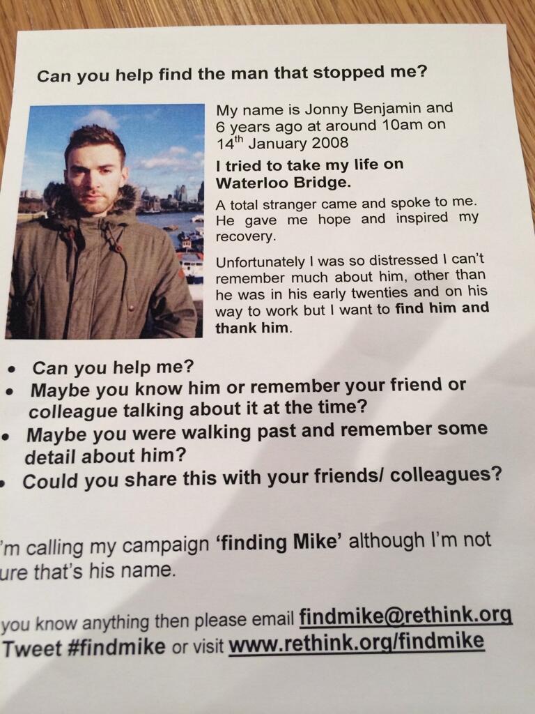 Finding Mike: Man searching for kind stranger who stopped him jumping off bridge
