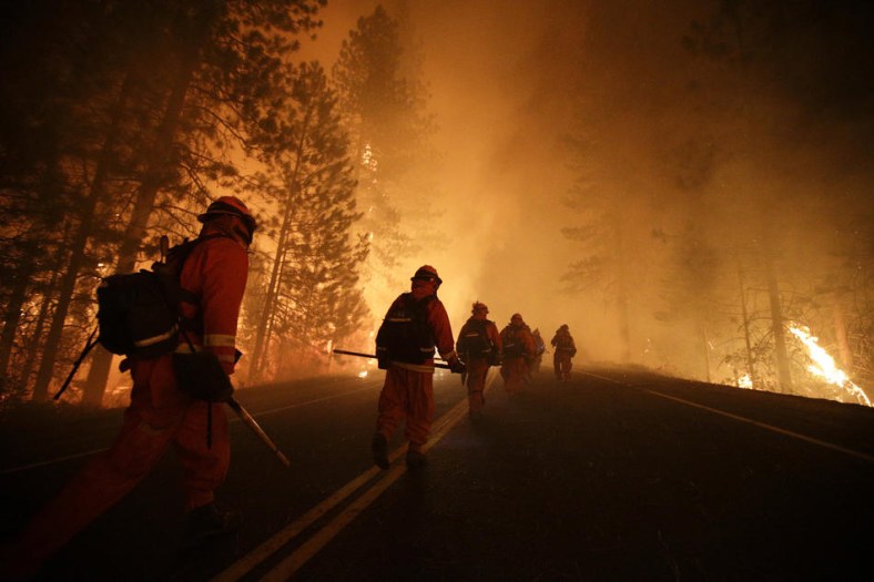Inmate firefighters prepare to battle the Rim Fire near Yosemite National Park, Calif., in August.