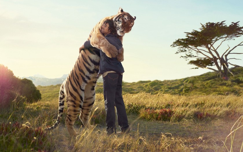 tiger hugging his human friend