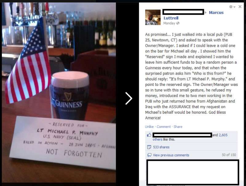 Pint of Guiness Reserved for LT michael P. Murphy