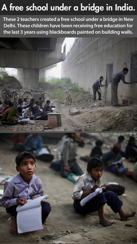 School under bridge in India