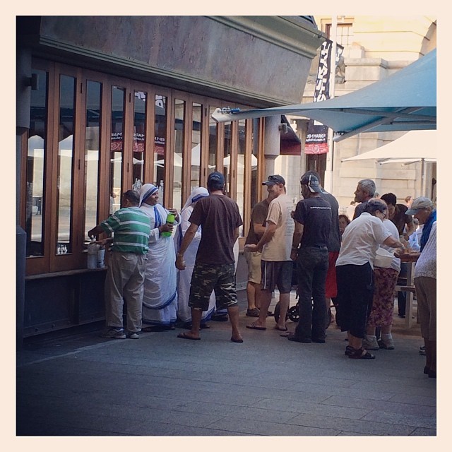 rachlovescandy #hope. The most heartwarming thing I've seen today - nuns giving food to the homeless #kindness #compassion