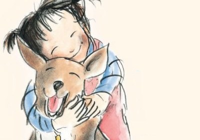 little girl cuddling a dog