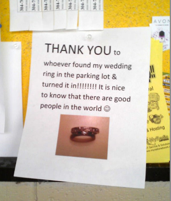 lost ring is returned - kindness