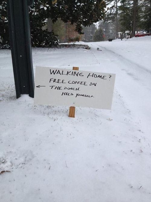 free coffee in the snow - kindness