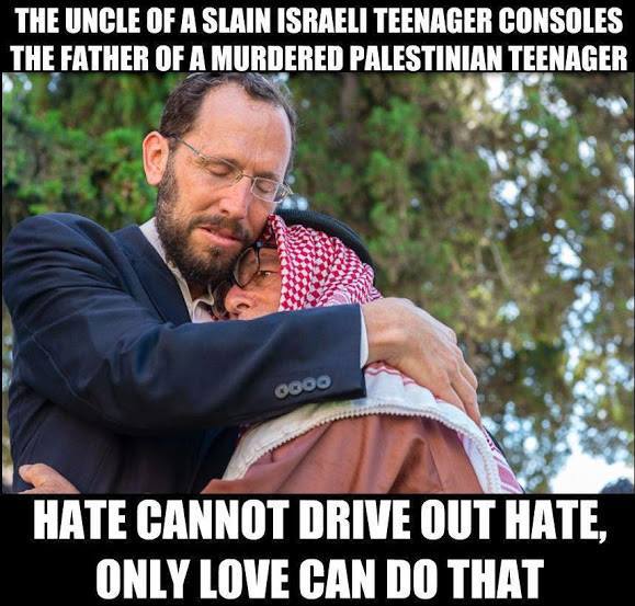 israeli and palestinian fathers embrace