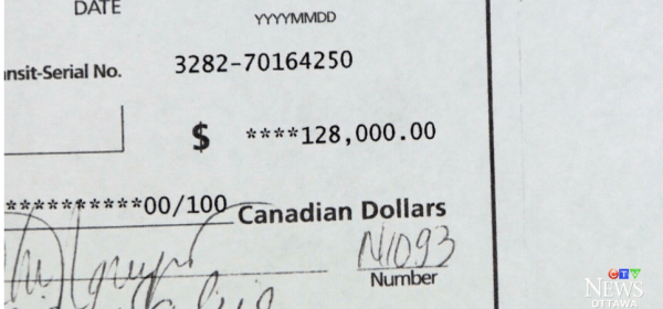 A stranger gave this bank draft to Stephanie Headley. (CTV)