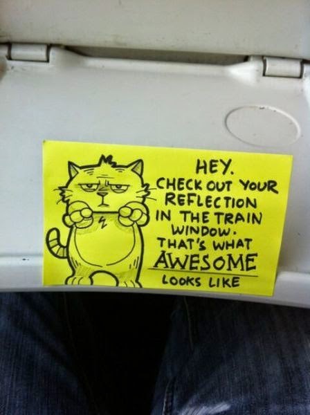 Motivational Post-it Notes on Trains 
