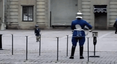 Guard follows kid's lead