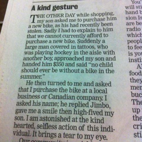 a biker's kindness