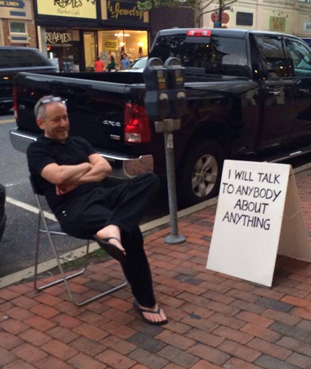 Attached is a picture of Lenny. He sits here in Red Bank NJ every Saturday night with this sign