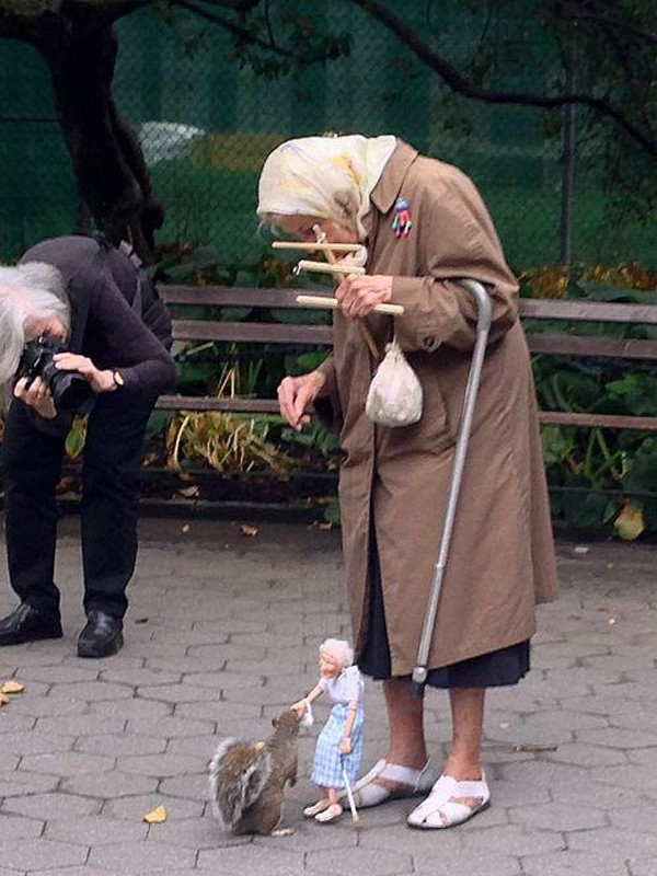 Uplifting Photo of the Day Includes One Elderly Lady, One Puppet and a Squirrel