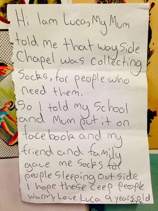 The Wayside Chapel Thank you 9-year-old Luca for knowing there are people in need.