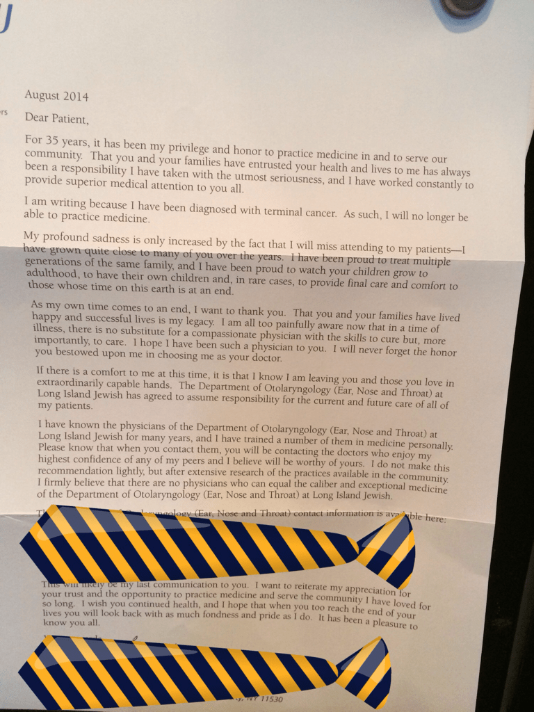 A terminally ill physician writes a final, beautiful letter to the patients he has treated for more than 30 years.