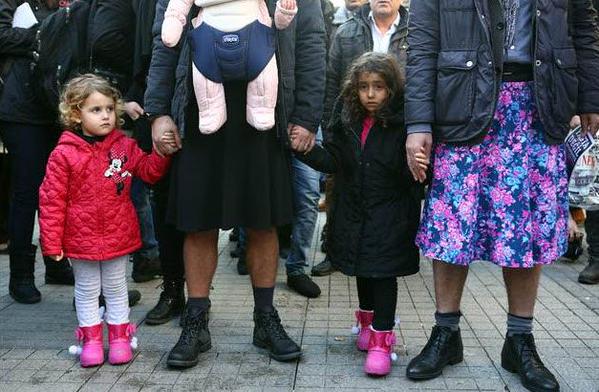 Men support women's rights in Turkey... by wearing miniskirts