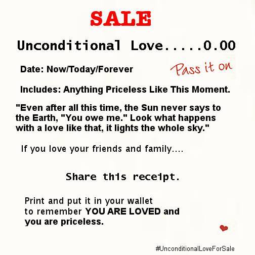 unconditional love for $0" receipt 