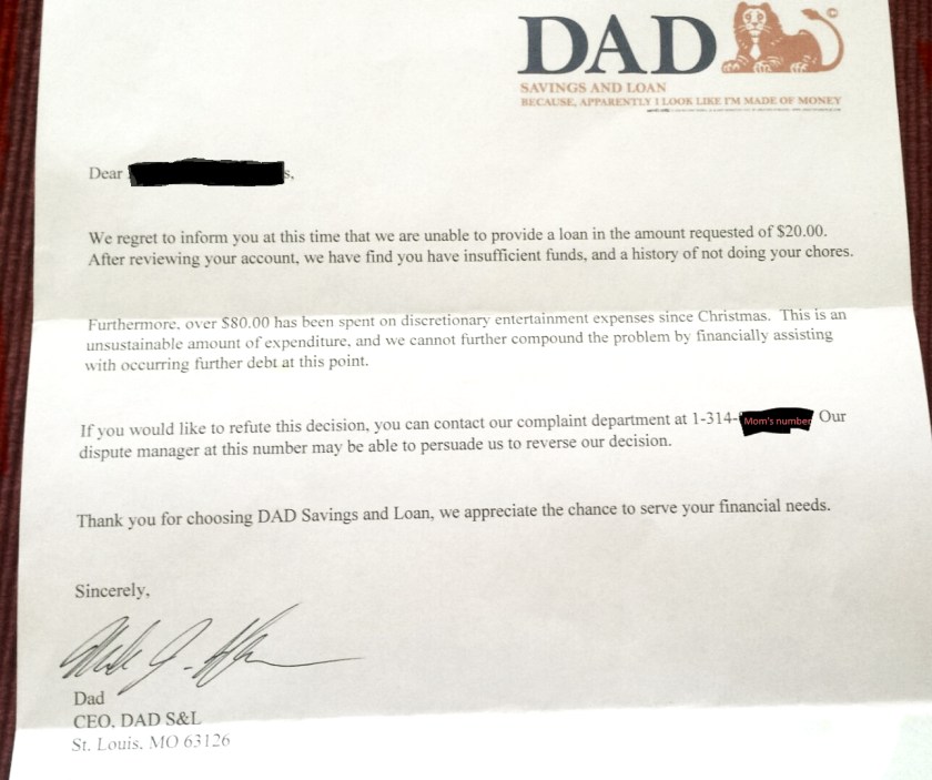Boy Asks For Advance on His Allowance. Father Responds in Writing.